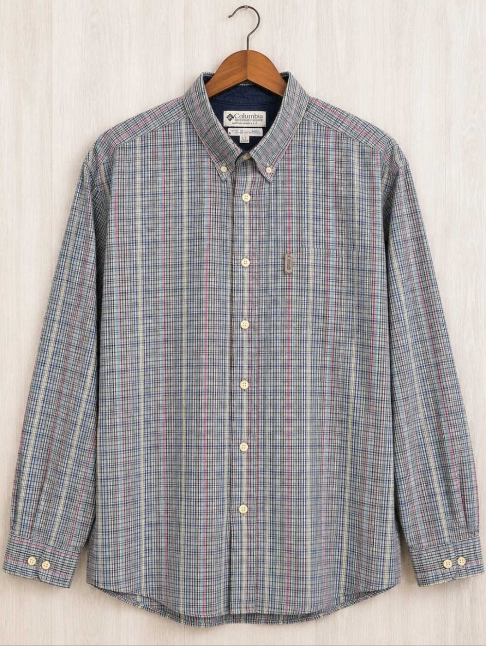 Vintage Columbia Plaid Button Up Shirt Men’s XL Gray Red Long Sleeve